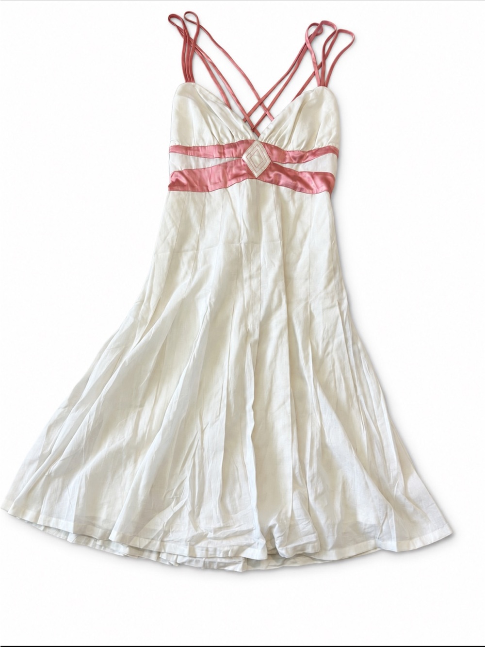 Bebe Y2K Ivory Pink Satin Strappy Fit & Flare Dress Size M